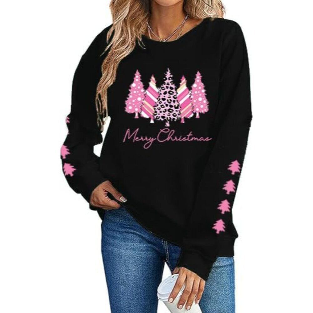 Women Christmas Sweater Long Sleeve Festive Graphic Pullover Holiday Top